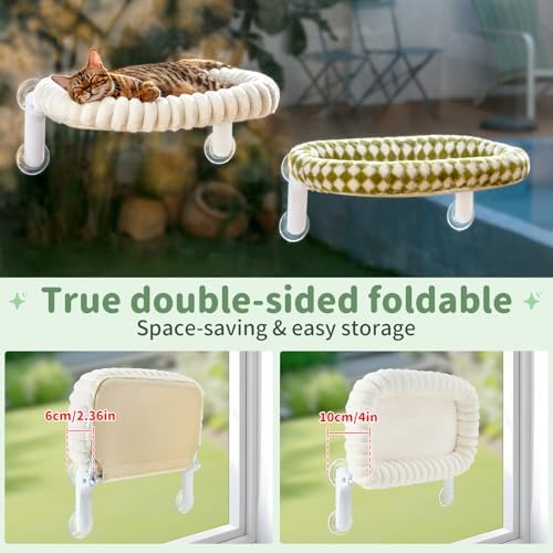 Sunhoo Foldable Cat Window Perch, Large Suction Cup Kitty Hammock, Tan - Image 3