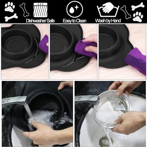 AsFrost Dog Food Bowls Stainless Steel Dog Bowls, Dog Food and Water Bowl Set with No Spill Non-Skid Silicone Mat, Dog Dishes for Small Medium Large Sized Dogs Pet Cat Food Bowls, 6 Cup, Black - Image 6