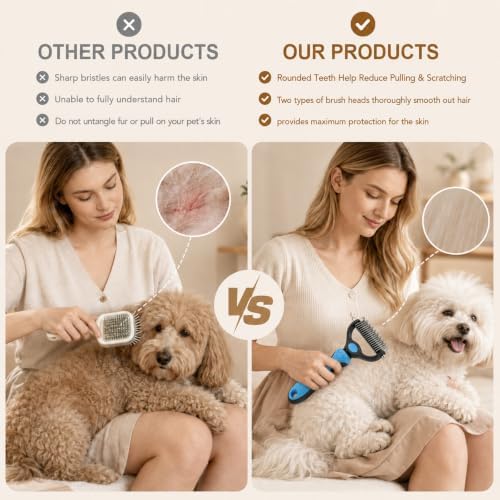 Dematting Comb for Dogs and Cats, Pet Grooming Rake, Double Sided Deshedding Brush for Dogs & Cats, Deshedding Dog Brush Removes Tangles Knots and Loose Fur for Long Haired Pets (Blue+pink) - Image 5