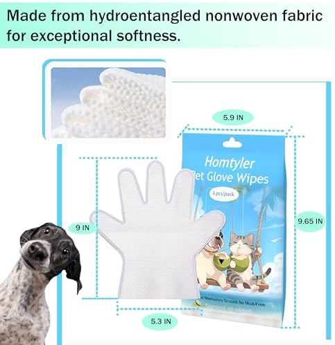 Homtyler Dog Wipes & Cleaning Gloves 2-in-1 for Dogs and Cats, Extra-Thick Pet Wipes with Coconut Oil for Lick-Safe Paws, Eyes, Ears & Body, Rinse-Free Waterless Bath for Deodorizing&Cleansing, 18 PCS - Image 4