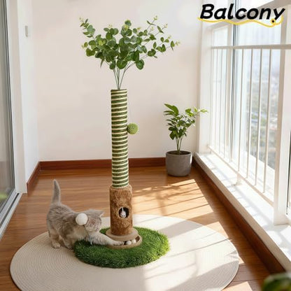 Cat Scratching Post, Two Tone Tall Sisal Scratch Pole For Indoor Cats,Artificial Turf Base Cat Tower With Hanging Toy,Double Ball Track & Simulated Mouse Hole,Strong Post For Kittens/Cats (35 in Post) - Image 3