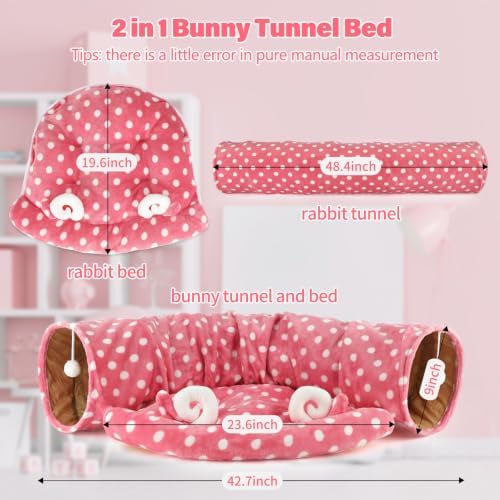 BWOGUE Bunny Tunnel Bed, 2-in-1 Collapsible Rabbit Tunnel Hideout with Mat - Image 2