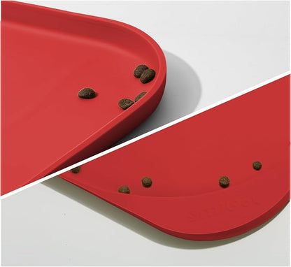Silicone Pet Food Mat with Raised Edge for Food and Water Bowl, Dog Feeding Mats, Cat Food Trays for Floor Waterproof, Rubber Tray for Dogs and Cats, 24 x 16 x 0.8 Red