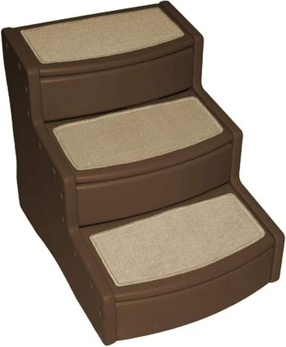 Pet Gear Easy Step III Extra Wide Pet Stairs, 3 Step for Dogs/Cats up to 200 pounds, Removable/Washable Carpet, Easy Assembly (No Tools Required), New Chocolate