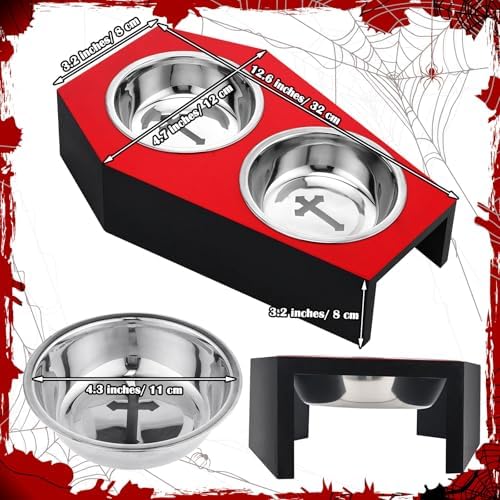 Teenyyou Gothic Cat Food Bowl 5 Degree Tilted Halloween Coffin Cat Bowl - Image 2