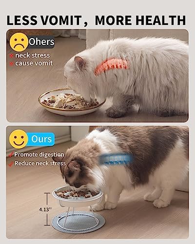 Ceramic Elevated Slow Feeder Cat Bowl, Anti Vomit, Removable Dish, White - Image 4