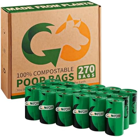 Certified Home Compostable Dog Poop Bags, 270 Extra Thick Bags (18 Rolls) by Codirom