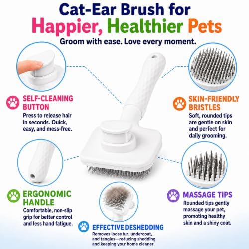 Self-Cleaning Slicker Brush, Dog Cat Bunny Pet Grooming Shedding Brush, Easy to Remove Loose Undercoat, Pet Massaging Tool Suitable for Pets with Long or Short Hair (White) - Image 3