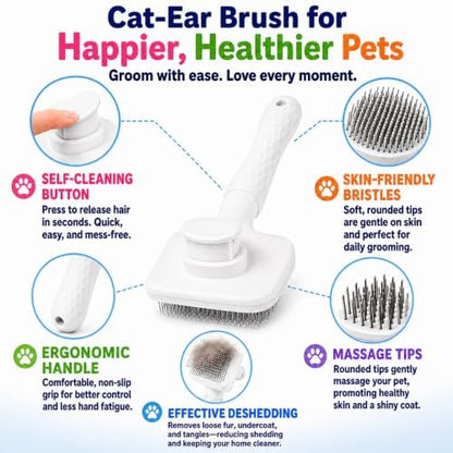 Self-Cleaning Slicker Brush, Dog Cat Bunny Pet Grooming Shedding Brush, Easy to Remove Loose Undercoat, Pet Massaging Tool Suitable for Pets with Long or Short Hair (White) - Image 3