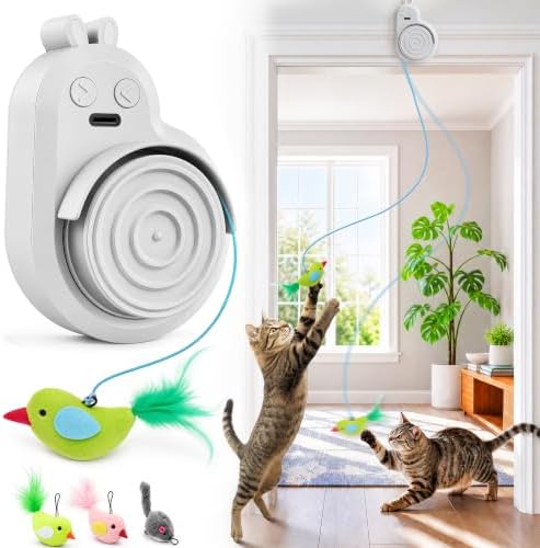 Interactive Cat Toys for Indoor Cats - Automatic Flying Bird Feather & Mouse Wand Enrichment Toy, Hands-Free or Handheld USB-Rechargeable Safe Play Chase Exercise for Bored Kittens and Adult Cats by Unknown