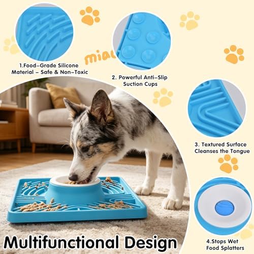Slow Feeder Dog Bowls & Lick Mat for Liquid and Thick Treat, Upgraded Anti-Slip Dog Lick Bowl with Interactive Rolling Ball, 6/7 Cup Yogurt Pup Licking Toy for Large Medium Small Dogs and Cats, Blue - Image 6