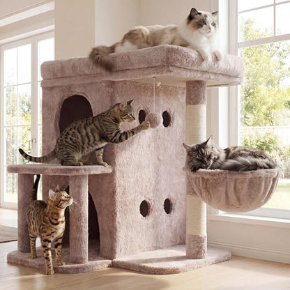 Heybly 26.3" Cat Tree for Large Cats with Big Perch & Dual Condos HCT204SMU by HEYBLY
