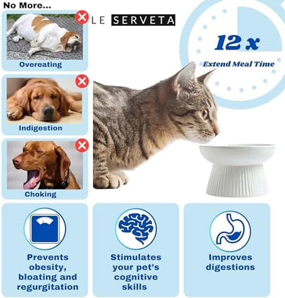 2 Pack Ceramic Slow Feeder Cat Bowl, Raised Puzzle Feeder, Anti Vomiting, Elevated Food Bowl, Whisker Friendly (White) - Image 3