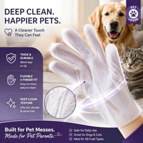 Pet Glove Wipes for Dogs & Cats, 30Pcs Deodorizing Cleaning Gloves with Coconut Oil, Vet Recommended Hypoallergenic Bathless Grooming Wipes for Paws, Body & Ears, No-Rinse - Image 6