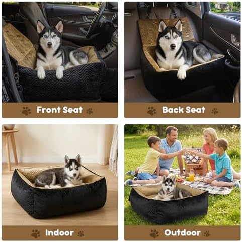 Dog Car Seat for Small Dogs,Medium Dog Car Bed with Detachable Washable Cover,Pet Puppy Booster Cars Seats with Safety Belt Up to 30 lbs(Black V) - Image 2