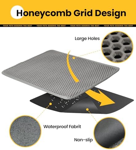 Conlun Cat Litter Trapping Mat for Small Spaces, 23.6"x14.6" Space-Saving Litter Box Floor Mat, Hexagon Grids & Anti-Leak Base, Machine Washable, Non-Slip Kitty Matt for Apartment, Gray - Image 3