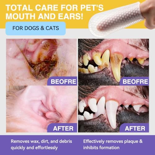 Pet Ear Finger Wipes and Dental Wipes, Hypoallergenic, Rinse-Free, Thick Dual-Textured Ear & Mouth Cleaning Wipes for Dogs & Cats(50pcs + 50pcs, Unscented) - Image 2