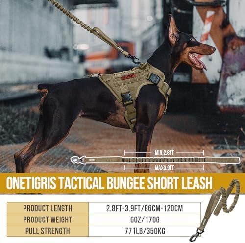 OneTigris Tactical Bungee Leash with 2 Handles Quick Release (Tan) - Image 2