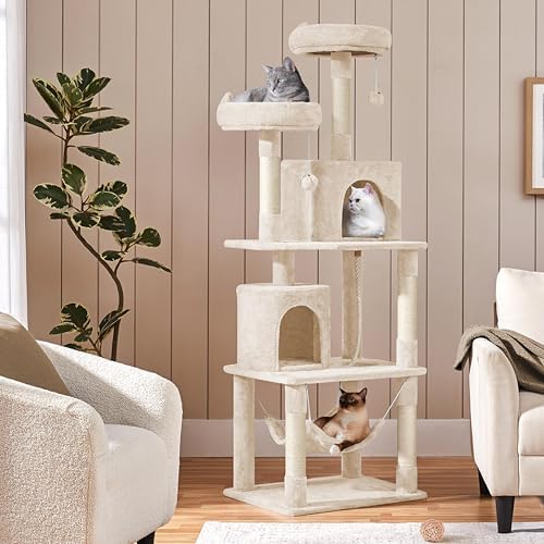 Yaheetech Cat Tower, 70.5in Cat Tree for Indoor Cats, Multi-Level Climbing Tree w/Condo & Plush Perches, Large Cat Play House Scratching Post for Kitten Beige - Image 2