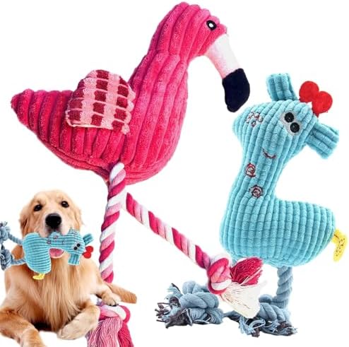 MRSOHRET 2 Pack Plush Dog Toys with Rope, Squeaky Dog Toys, Tug of War Dog Interactive Toy, Durable Dog Chew Toys for Large Dogs & Puppies by MRSOHRET