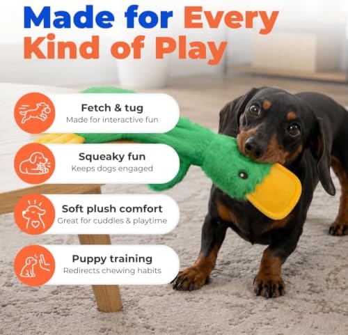 Best Pet Supplies Interactive Squeaky Dog Toy - Crinkle Duck, Green - Image 4