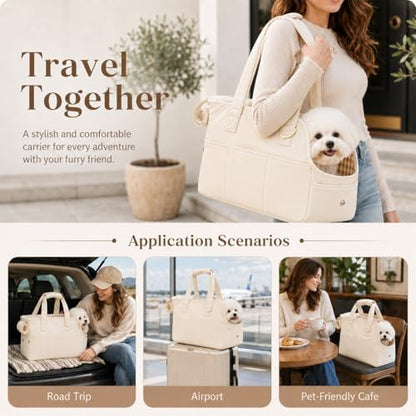 Soft-Sided Collapsible Pet Carrier with Removable Cushion & Shoulder Strap – for Small Dogs, Cats, Rabbits (Beige, 14.6" L x 6.7" W x 9.8" H) - Image 6