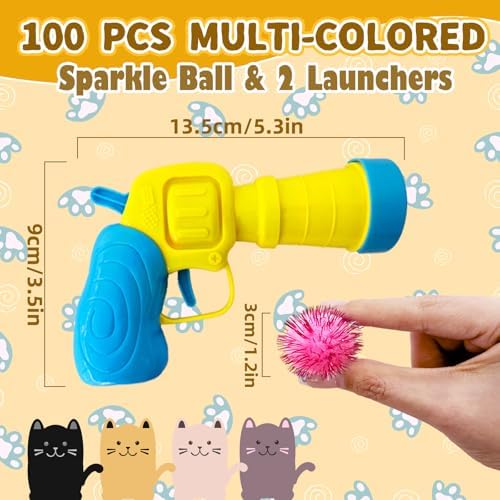 2 Cat Toy Launchers & 100 Glitter Cat Pom Pom Balls - Image 2