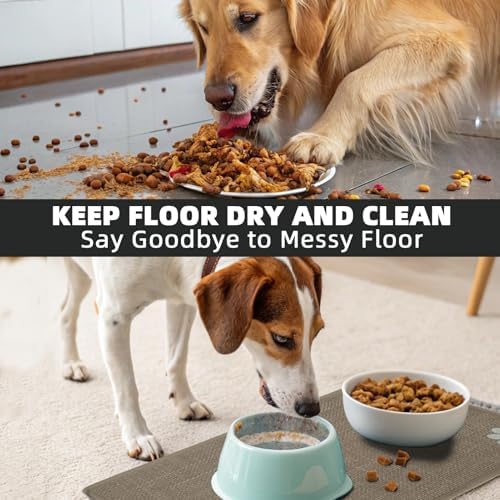 PUPTECK Dog Food Mat, Absorbent Pet Cat Feeding Mat for Food and Water Bowls, Anti-Slip Dog Placemat for Floors Waterproof, Pet Supplies Accessories, Khaki L - Image 5