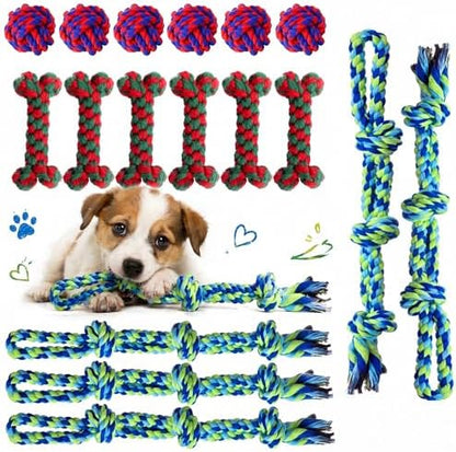 18 Pcs Dog Rope Toys Set Interactive Cotton Chew Toys for Aggressive Chewers 3 Knots Rope Balls for Medium Small Dog Puppy Tug of War Pet Teeth Cleaning Fun Training Birthday Gifts by Chitidr