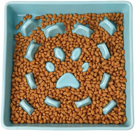 GDCZ Ceramic Dog Slow Feeder Bowls, Square Bowls (Turquoise, M-1.8 Cups) - Image 2