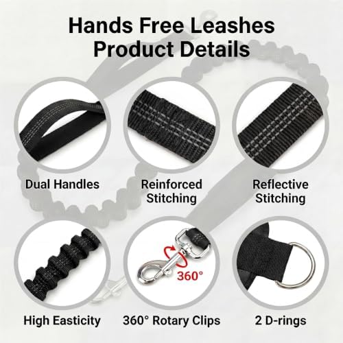 Hands Free Dog Leash 3 Zipper Pounchs with Reflective Strips Poop Bag Dispenser,Waterproof Dog Walking Belt,Dual Handles and Durable Bungee,Waist Leash for Dog Walking,Jogging and Running - Image 3