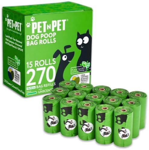 Pet N Pet Dog Poop Bags Rolls, 270 Count, Plant Based, Unscented, Green by PETNPET