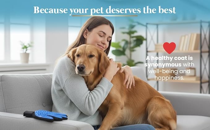 Pet Hair Remover Gloves System – 3-in-1 Set: 2 Grooming Mitts + 1 Reusable Pad for Dogs, Cats & Horses – Professional Shedding Brush for Long & Short Hair