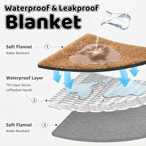 Waterproof Pet Blanket for Dog 57x65in Big Sherpa Fleece Blankets for Couch Puppy Fluffy Brown Blankets Leakproof Sofa Bed Love Reversible Cover -Camel,L-57x65in - Image 6
