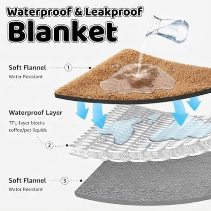 Waterproof Pet Blanket for Dog 57x65in Big Sherpa Fleece Blankets for Couch Puppy Fluffy Brown Blankets Leakproof Sofa Bed Love Reversible Cover -Camel,L-57x65in - Image 6