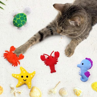 CiyvoLyeen Plush Sea Animal Catnip Toys for Indoor Cats 6 Pack - Image 4