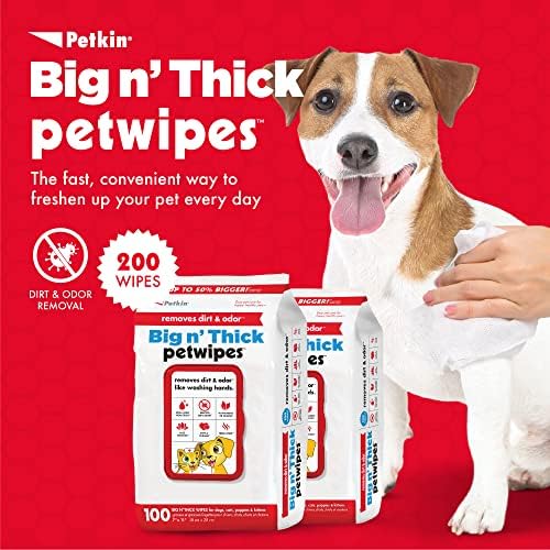 Petkin Pet Wipes for Dogs and Cats, 200 Large Wipes - Removes Dirt & Odor Like Washing Hands - Cleans Ears, Face, Butt, Eye Area - Convenient, Ideal for Home or Travel - 2 Packs of 100 Wipes - Image 2