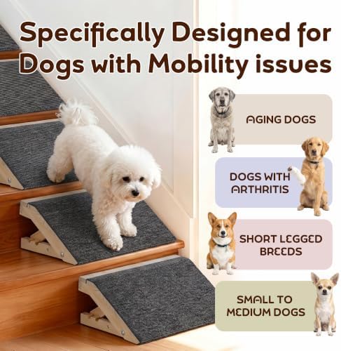 Adjustable Wooden Dog Stair Ramp, 4.3 & 5.5 Inch Height Foldable Non Slip Pet Step Ramps (2-Pack) - Image 6