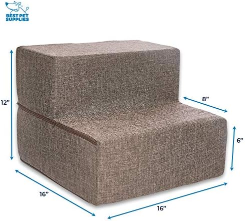 Best Pet Supplies Portable Foldable Foam Pet Stairs/Steps for Couch, Sofa, and High Bed, Non-Slip Bottom Balanced Paw Safe - Brown Linen, Foldable 2-Step (H: 12") - Image 2