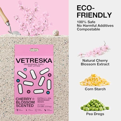 VETRESKA Cherry Blossom Tofu Cat Litter, Odor Control, 5.5lb×4bags - Image 6