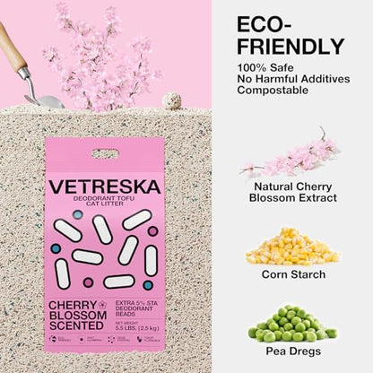 VETRESKA Cherry Blossom Tofu Cat Litter, Odor Control, 5.5lb×4bags - Image 6