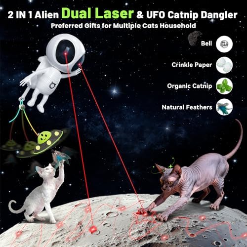 ORSDA Laser Cat Toys for Indoor Cats, 2 in 1 Interactive Automatic Dual Laser & Catnip UFO Dangler for Kitten Toys, Truly Random Trajectory Radar Motion-Activated, Rechargeable 4 Modes, Clamp Design - Image 2