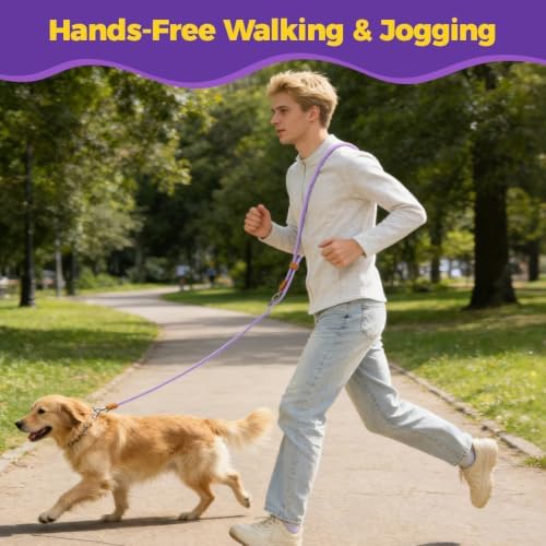 Hands-Free Double Dog Leash 2-in-1 Convertible for Walking & Jogging Purple - Image 2