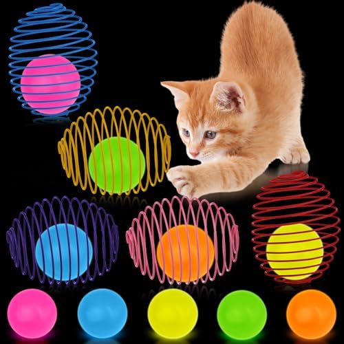 Jecery 5 Pcs Cat Toys Spring,Glow Ball,Multicolor by Jecery