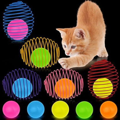 Jecery 5 Pcs Cat Toys Spring,Glow Ball,Multicolor by Jecery