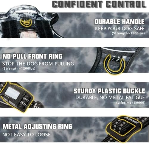 AUROTH Tactical Dog Harness for Small Medium Large Dogs No Pull Adjustable Pet Harness Reflective K9 Working Training Easy Control Pet Vest Military Service Dog Harnesses (XL, Black Ink) - Image 3