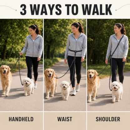 Tallew Double Dog Leash No Tangle 360° Swivel Dual Dog Walking Leash, 3-in-1 Adjustable Waist Belt with Shock Absorbing Reflective Bungee for Training, Running and Walking(18-120 Lbs, Black) - Image 4