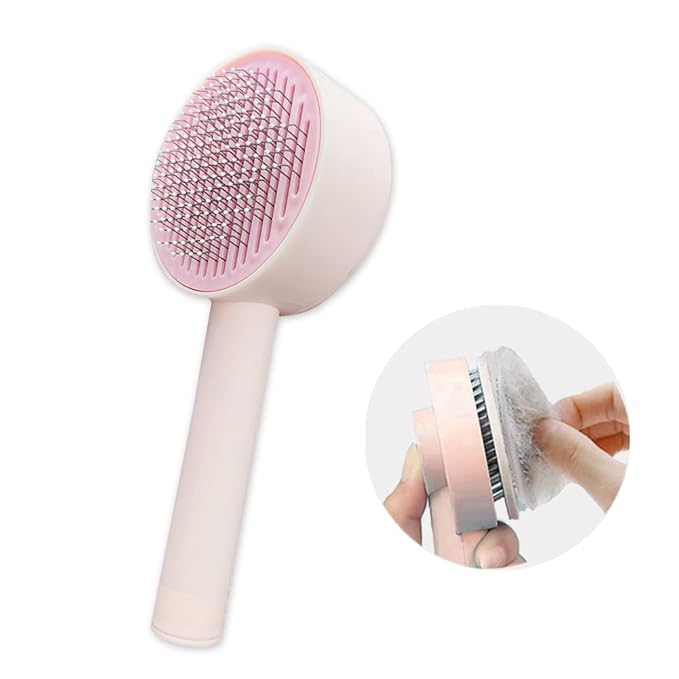 Cat Brush, Gentle Self Cleaning Pet Brush with Release Button for Cats and Dogs, Easy to Remove Loose Hair Daily Grooming Tool During Shedding Season