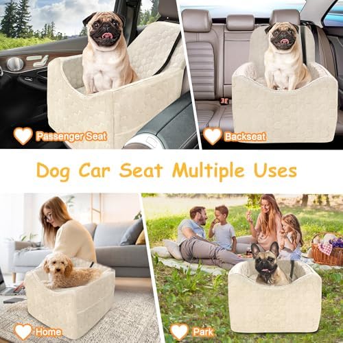Dog Car Seat for Small/Medium Dogs, Memory Foam Dog Booster Seat, Travel Safety Per Car Seat with Washable Removable Cover, Storage Pockets for Dogs up to 35 lbs (White, Small) - Image 6