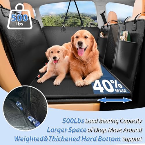 Hard Bottom Dog Car Seat Cover for Back Seat – Waterproof Nonslip Hammock Extender for Trucks & SUVs, Heavy Duty Pet Protector, Black Faux Leather - Image 2